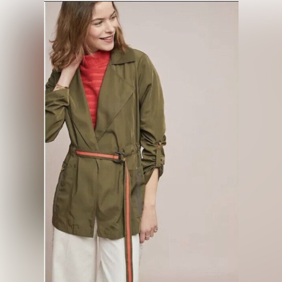 ANTHROPOLOGIE Gisborne Obi Trench Army Green Jacket, Small - Picture 1 of 15